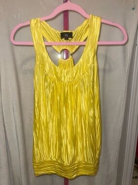 Yellow Satin Pleated Tank Top